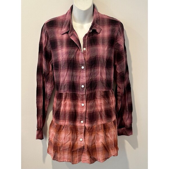 J Jill Brushed Cotton Modal Tiered Plaid Ombre Tunic Size M Medium EUC!!! - Picture 2 of 6